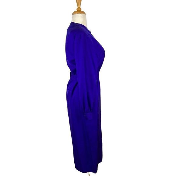MBR International 6 S Cobalt Blue Silk Dress 1980s Does 1940s Volup VTG Midi - Picture 4 of 11